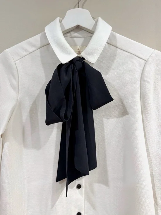 Kate Spade Griffin Shirt Dress Women 0 White Bow Tie Preppy Office Chic - Picture 3 of 12